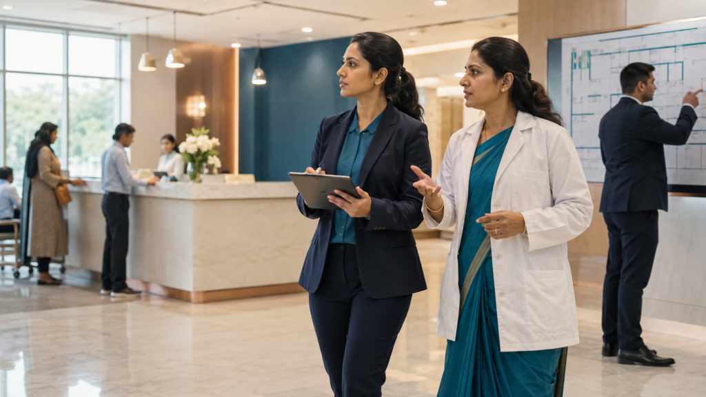 Healthcare consultants assessing hospital workflows, performance and operational challenges
