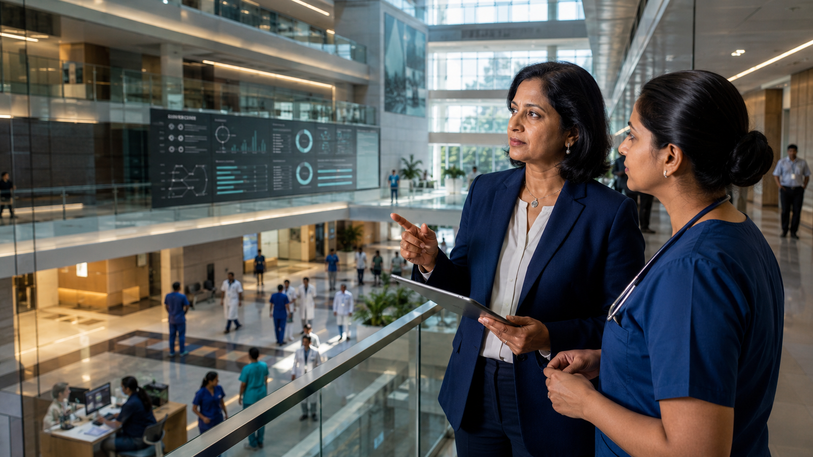 Hospital promoters in a confidential performance discussion with a healthcare advisor
